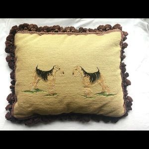 Vintage Airedale terrier dog needlepoint petit point pillow tassel rectangle